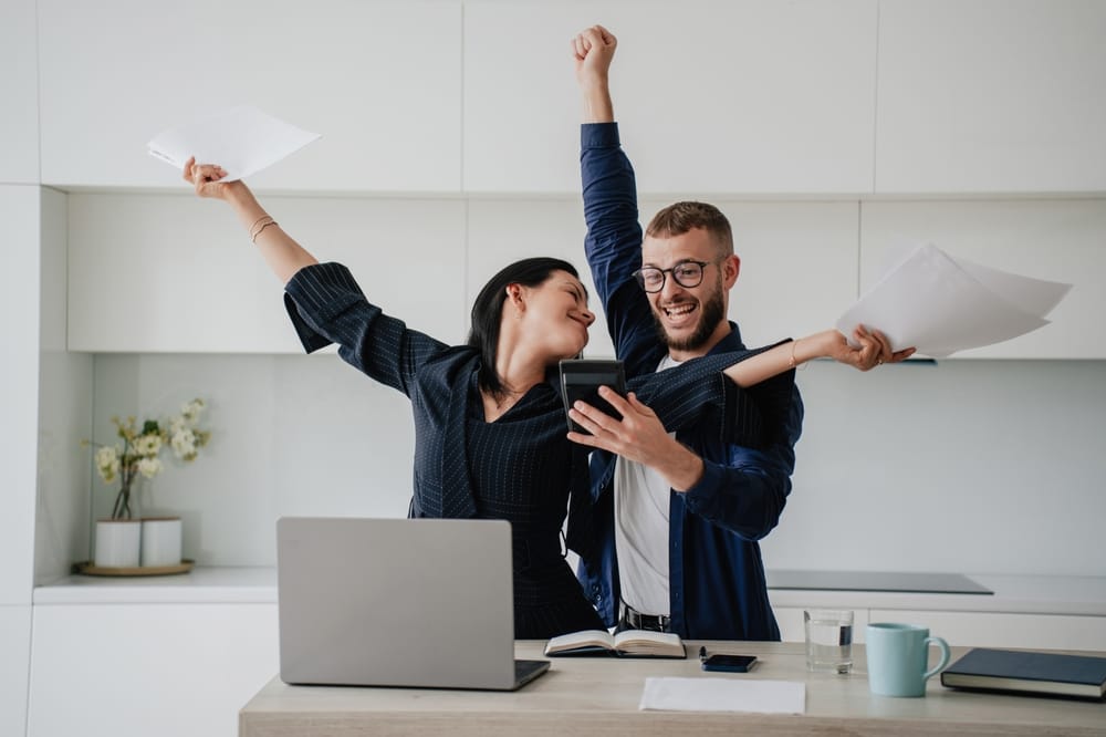 A couple celebrating after filing for bankruptcy in Chino, California